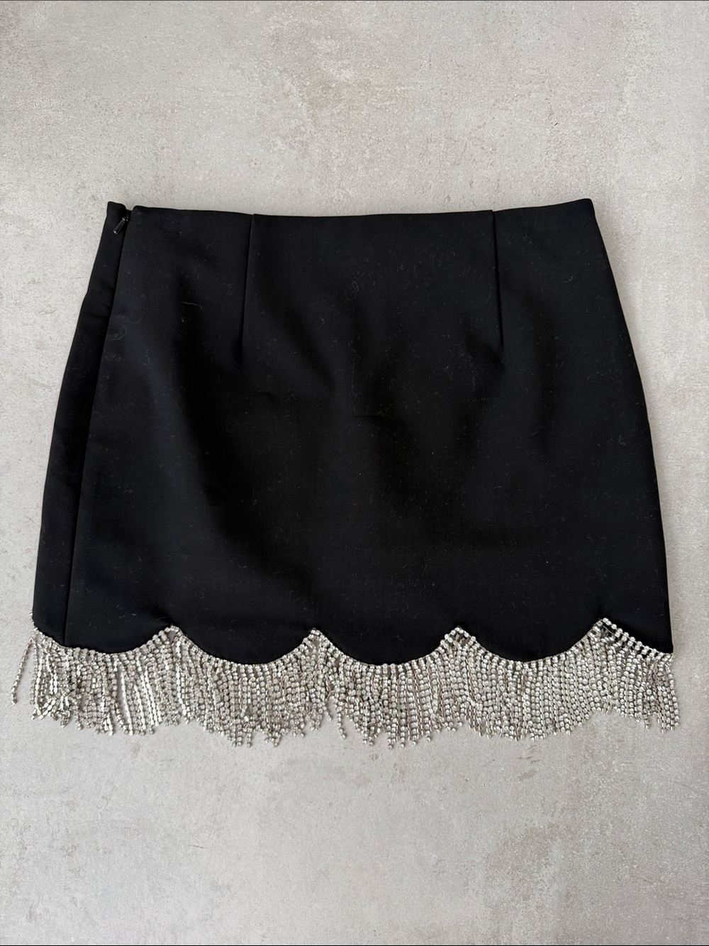 AREA Black Mini Skirt with Silver Beaded Fringe - Picture 3 of 6